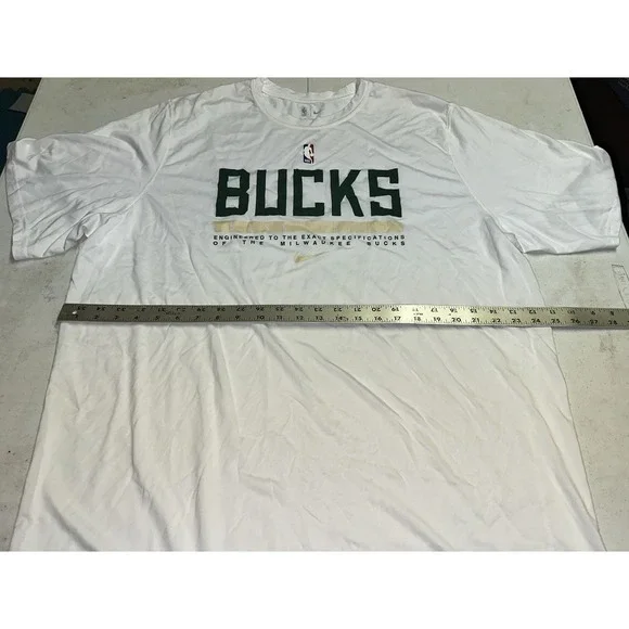Milwaukee Bucks NBA Team Issue Nike Dri-Fit Practice T-Shirt Size 2XLT White - Picture 5 of 5